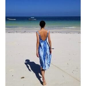 Reformation Garten Blue Tie Dye Wrap Midi Dress Linen Medium Low Back Spring